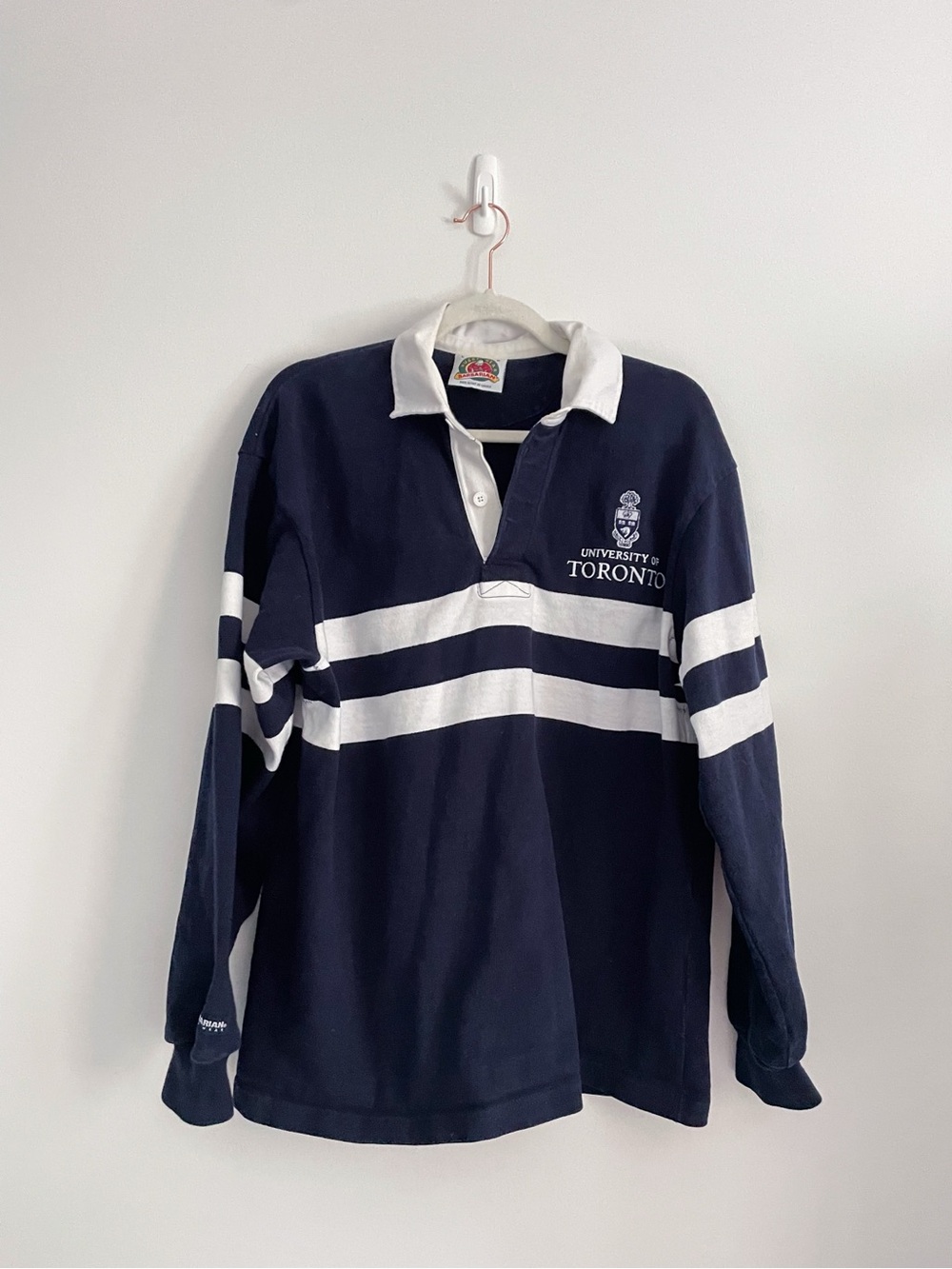 Barberian • University of Toronto UofT Navy Blue White Stripe Rugby Shirt • L